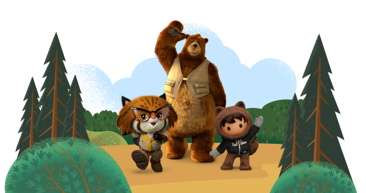 Appy, Codey, and Astro waving in the forest 