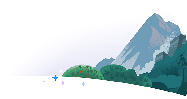 Codey waving and Astro wearing his backpack in the forest