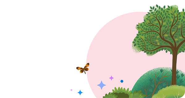 Illustrated blue mountain background with hummingbird in the foreground